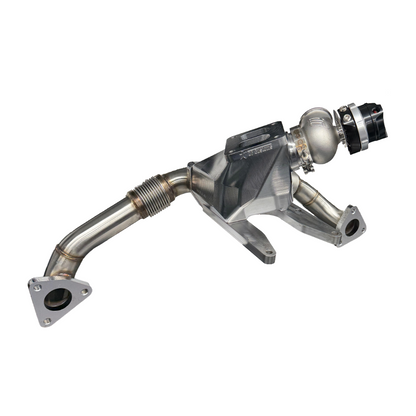 DP Customs L5P Duramax twisted billet T4 wastegate pedestal with detailed machined finish and mounting features.
