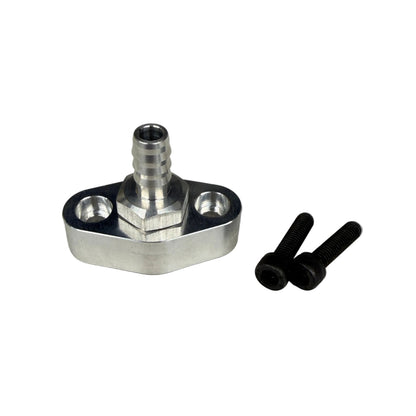 DP Customs L5P Duramax VGT coolant return adapter fitting installed on engine, showcasing durable metal construction and precise fit.