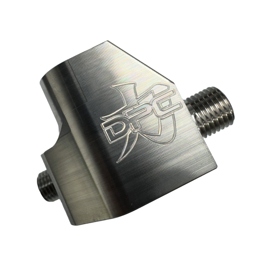 DP Customs LB7 fuel distribution block showing multiple fuel lines and connectors for diesel engine fuel system.