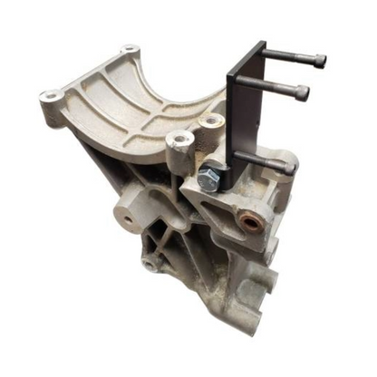DP Customs SoCal Diesel waterpump bypass bracket mounted on engine, showcasing durable metal construction for diesel truck cooling systems.
