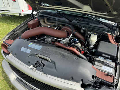 DPC LB7 Duramax S400 single turbo kit by DP Customs showing turbocharger and installation components.