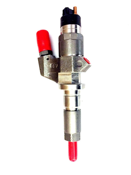 DP Customs Exergy LB7 injectors shown in a close-up, featuring precise metallic components for diesel engine performance.