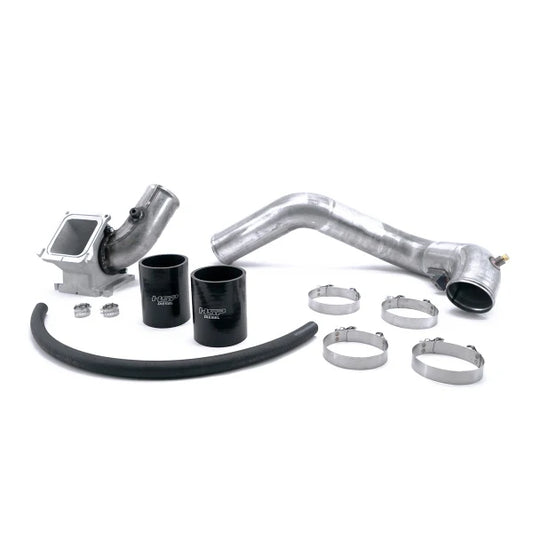 DP Customs HSP LBZ Duramax cold side intercooler pipe installed behind the engine on Chevy and GMC trucks.