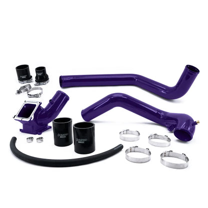 DP Customs HSP LBZ Duramax Intercooler Pipe Kit, purple charge pipe bundle for Chevrolet and GMC trucks, detailed view