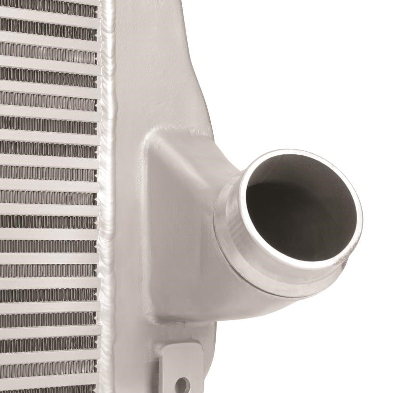DP Customs Mishimoto intercooler for 2006-2010 Duramax trucks, showing the sleek aluminum core and mounting brackets.