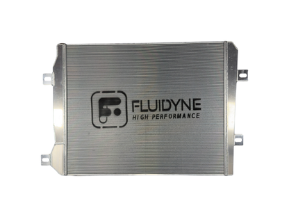 Fluidyne aluminum radiator for 2001-2019 Duramax 5-row extruded tube cooling system, shown in the image.