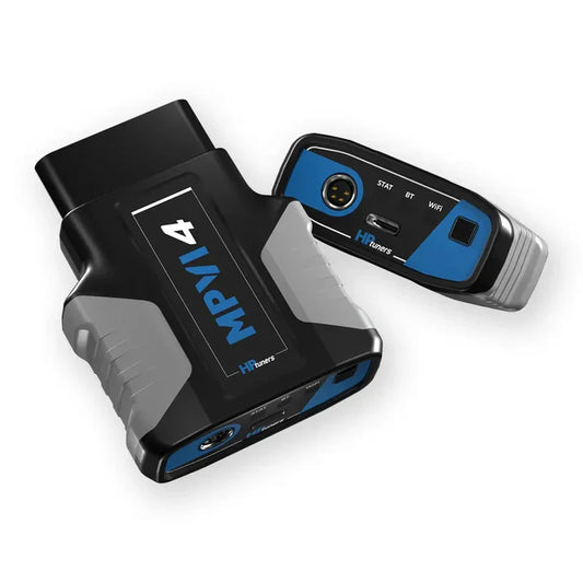 HP Tuners MPVI4 device for diesel engine tuning, showing the handheld interface and connection ports.