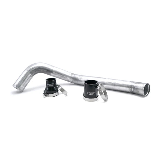 HSP Diesel Duramax hot side intercooler pipe for 2001-2010 models, raw metal finish, designed for improved engine airflow.