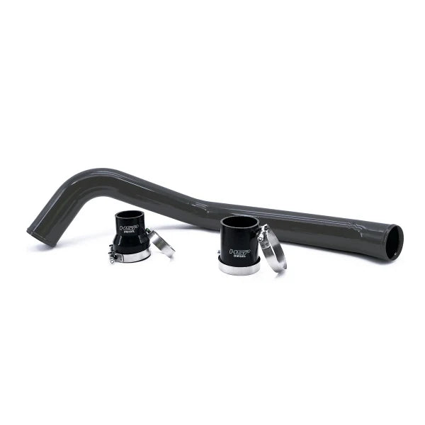 HSP Diesel Duramax hot side intercooler pipe for 2001-2010 Chevy and GMC trucks, grey metal tube with connections visible
