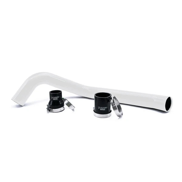 HSP Diesel Duramax hot side intercooler pipe for 2001-2010 Chevrolet GMC trucks, white metal pipe with reinforced connections.