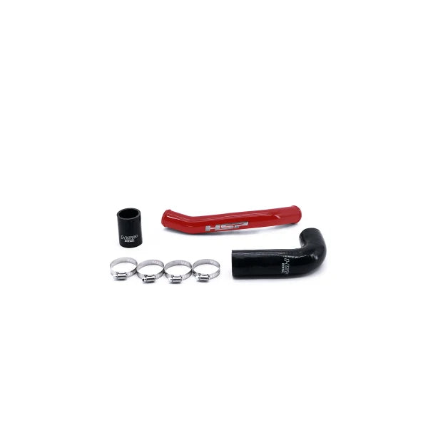 HSP Diesel upper coolant tube for 2011-2014 LML Duramax Chevrolet GMC, blood red color, showing the durable engine part.