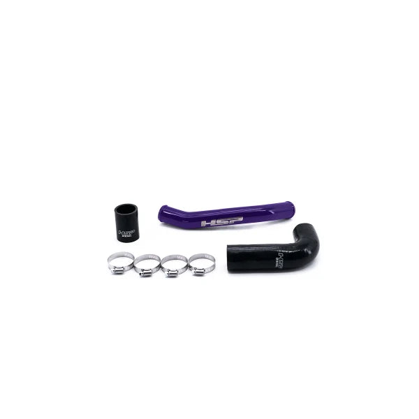 HSP Diesel Upper Coolant Tube for 2011-2014 LML Duramax Chevrolet GMC trucks, shown in illusion purple finish.