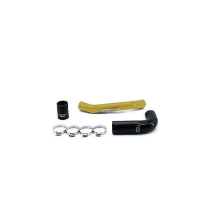 HSP Diesel upper coolant tube for 2011-2014 LML Duramax Chevrolet and GMC trucks, custom color, close-up view of the engine part