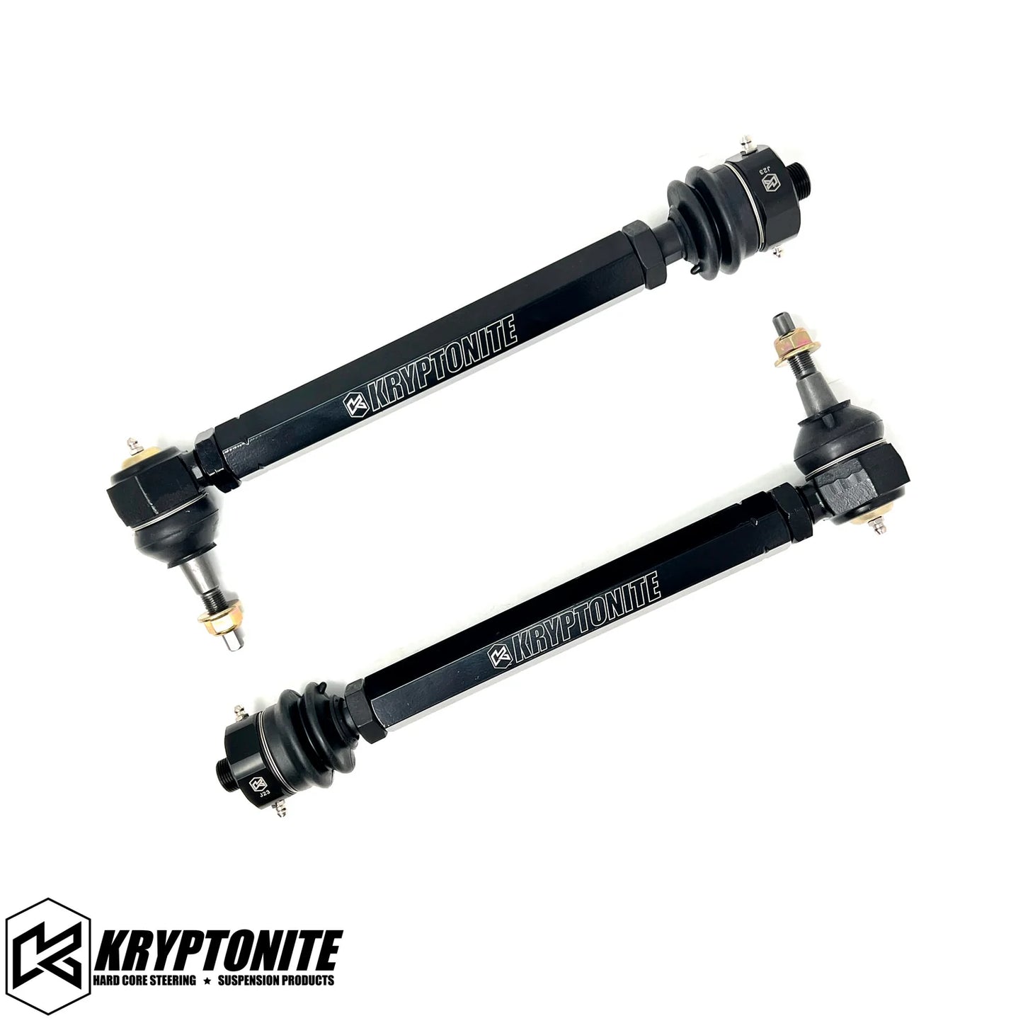 Kryptonite Products Death Grip Tie Rods, durable automotive tie rods with corrosion-resistant finish, shown in a close-up image.