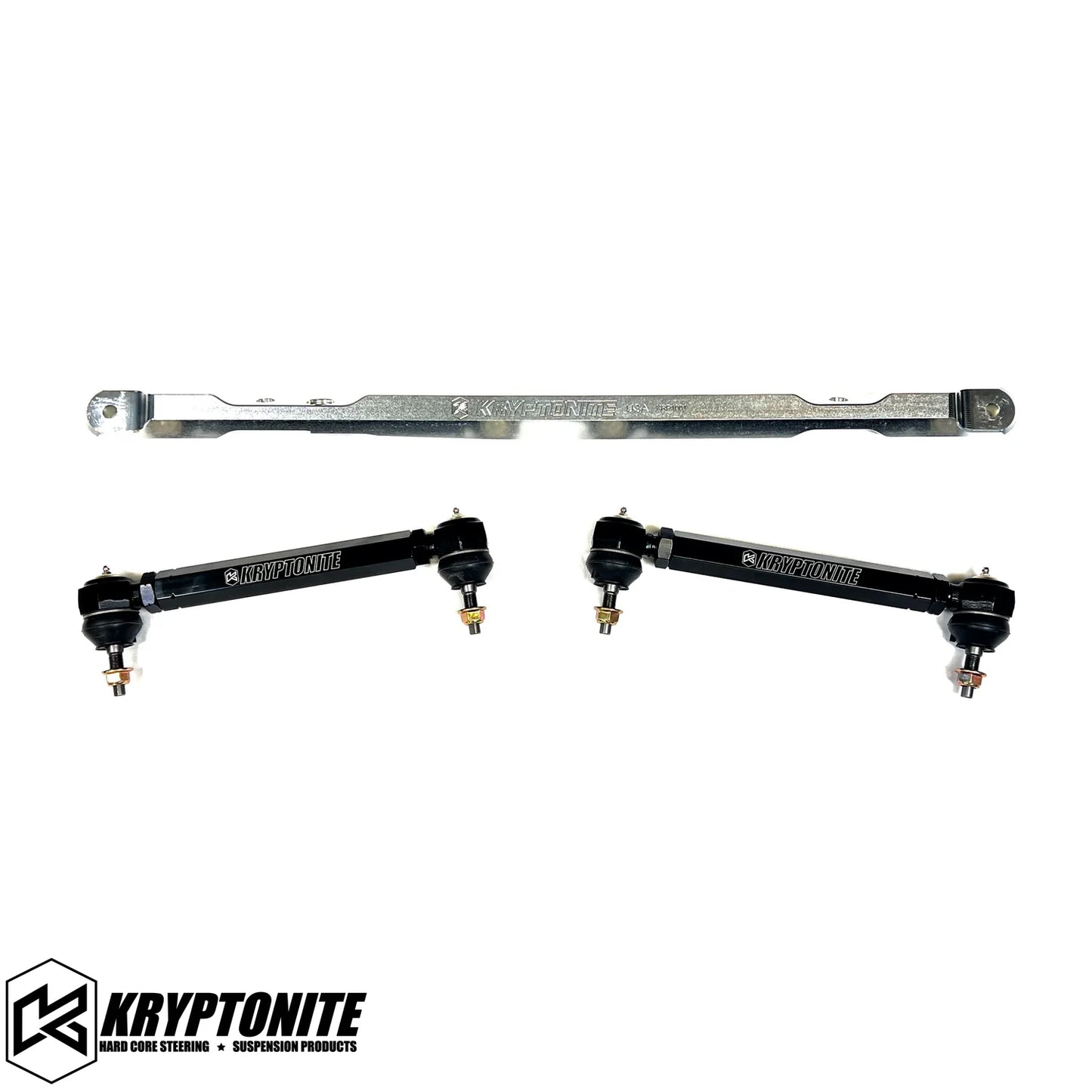 Kryptonite SS Series Center Link Tie Rod Package with ecoat finish, shown on a white background, for automotive or bike steering systems.