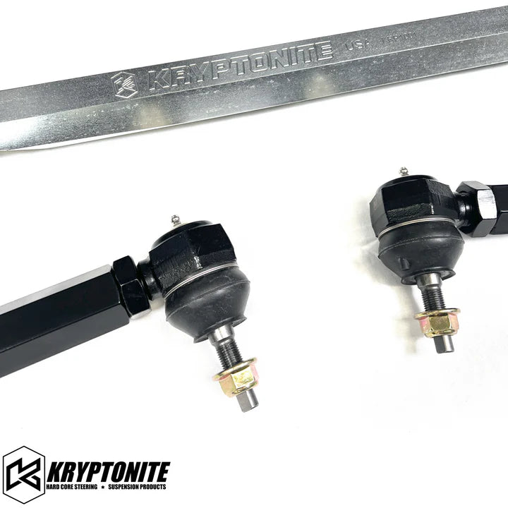 Kryptonite SS Series center link tie rod package showing metal rods and connecting hardware for bicycle steering components.