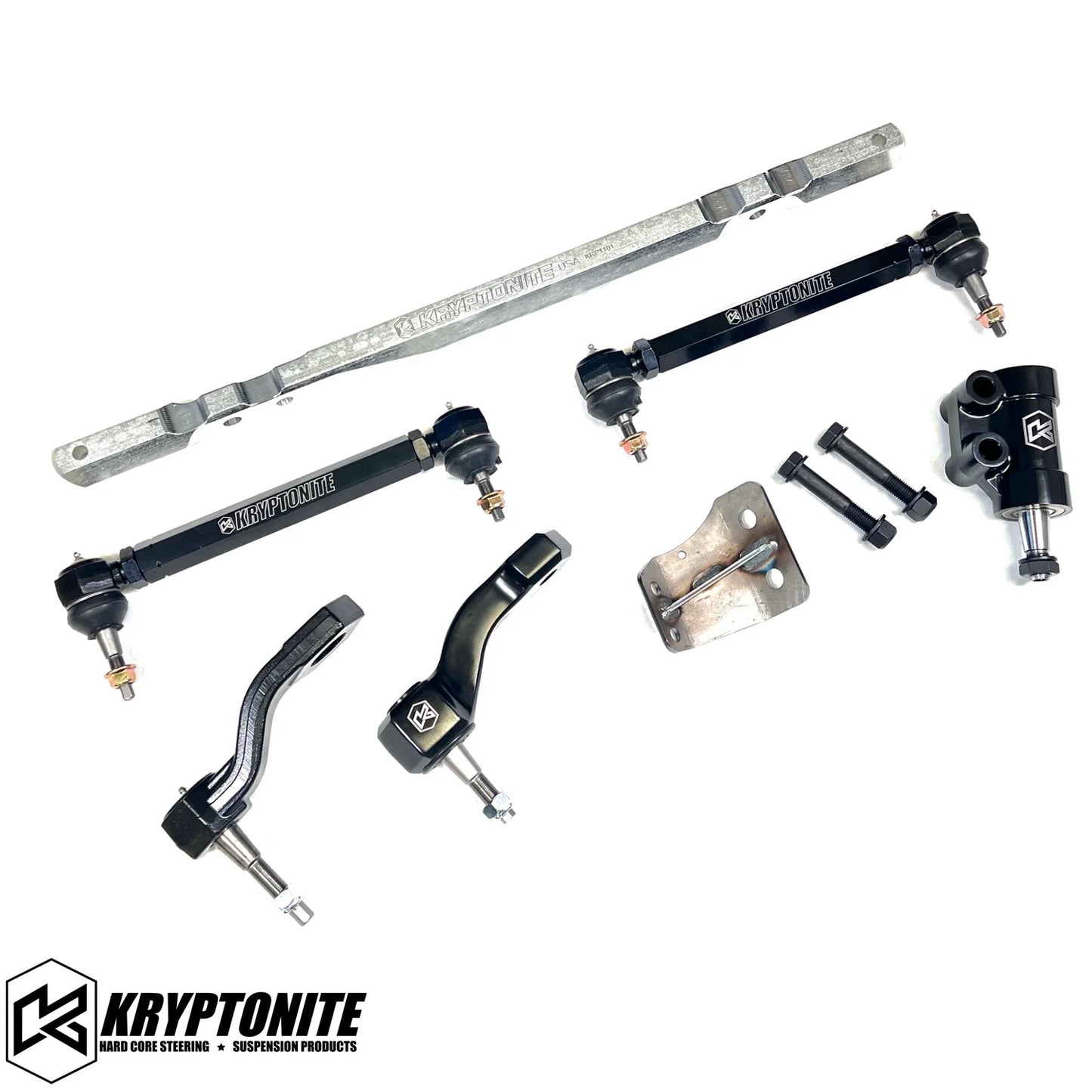 Kryptonite Products Ultimate Front End Package showing bike lock, accessories, and mounting hardware on a plain background.