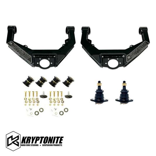 Kryptonite Products upper control arm kit with metal components, designed for vehicle suspension upgrade.