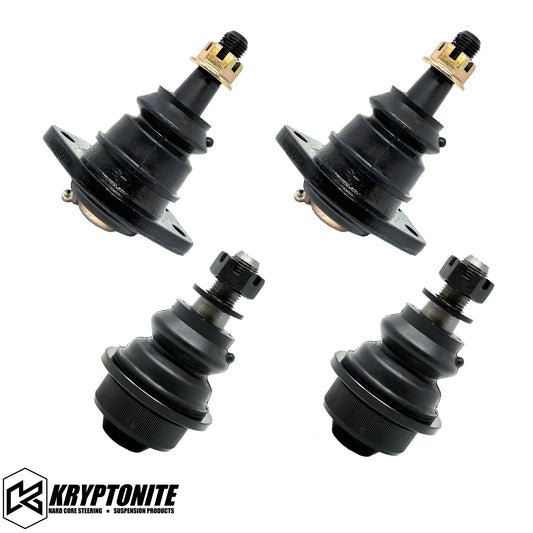 Kryptonite Products upper and lower ball joint package for aftermarket control arms on 2001-2010 vehicles, shown in image IMG-6592.webp.