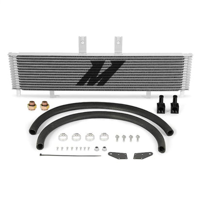 Mishimoto Duramax/Allison Transmission Cooler showing metal fins and hoses for enhanced cooling performance