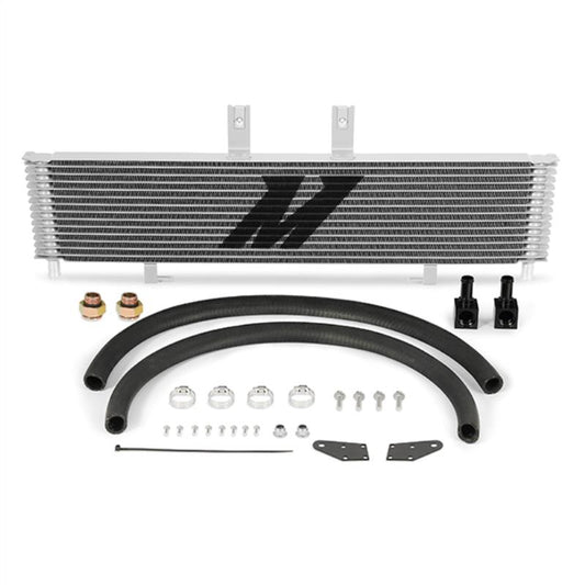 Mishimoto Duramax/Allison Transmission Cooler showing metal fins and hoses for enhanced cooling performance