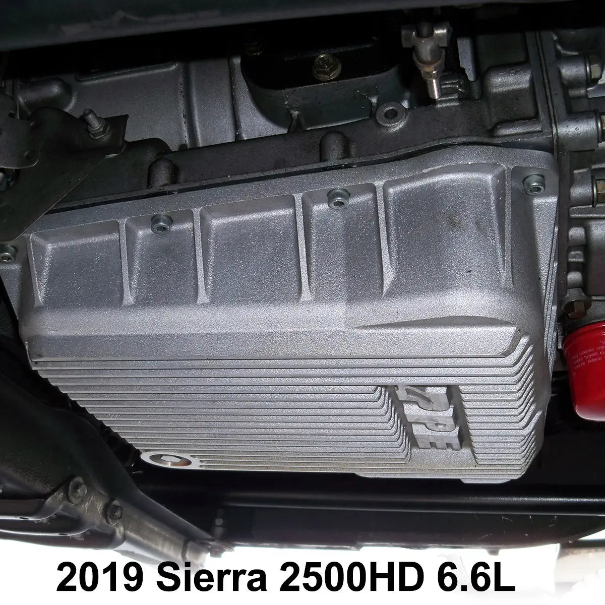 PPE cast aluminum transmission pan for 2001-2019 GM 6.6L Duramax with Allison 1000 transmission, standard capacity.