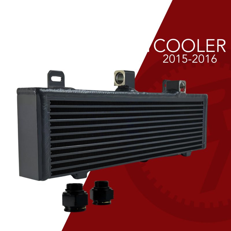 Fluidyne HD transmission cooler for 2001-2024 Duramax trucks, shown in an image of the Randys Transmission product.