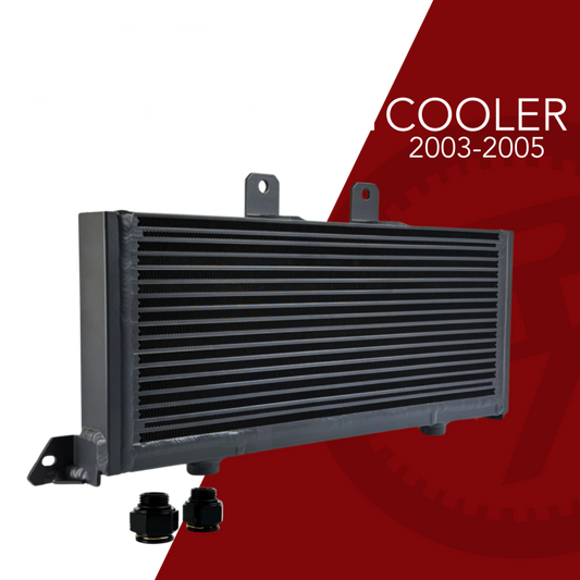 Fluidyne HD Transmission Cooler for Duramax LB7, 2001-2024, by Randys Transmission, shown in a close-up image.