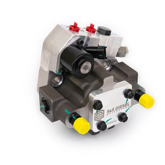 S&S Diesel Motorsport Ford 6.7L CP4 to DCR pump conversion kit with components laid out on a white background.