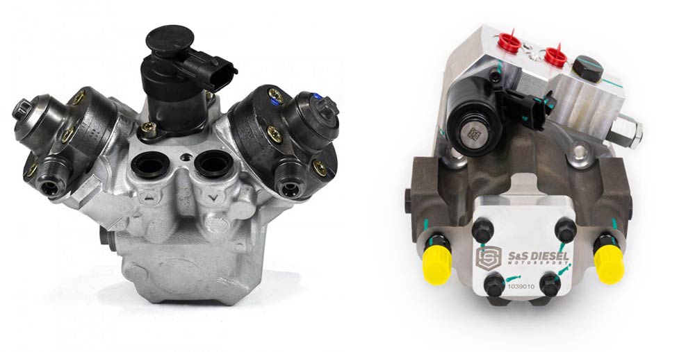 S&S Diesel Motorsport Ford 6.7L CP4 to DCR pump conversion kit showing pump components for diesel engine upgrade