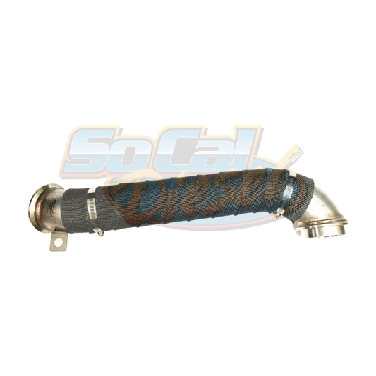 SoCal Diesel Turbo Downpipe for 2001-2016 Duramax diesel trucks, featuring high-performance exhaust upgrade and durable construction.