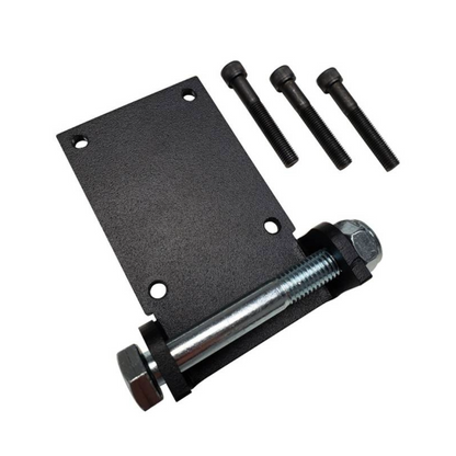 DP Customs SoCal Diesel waterpump bypass bracket mounted on engine, showcasing durable metal construction and precise fit.