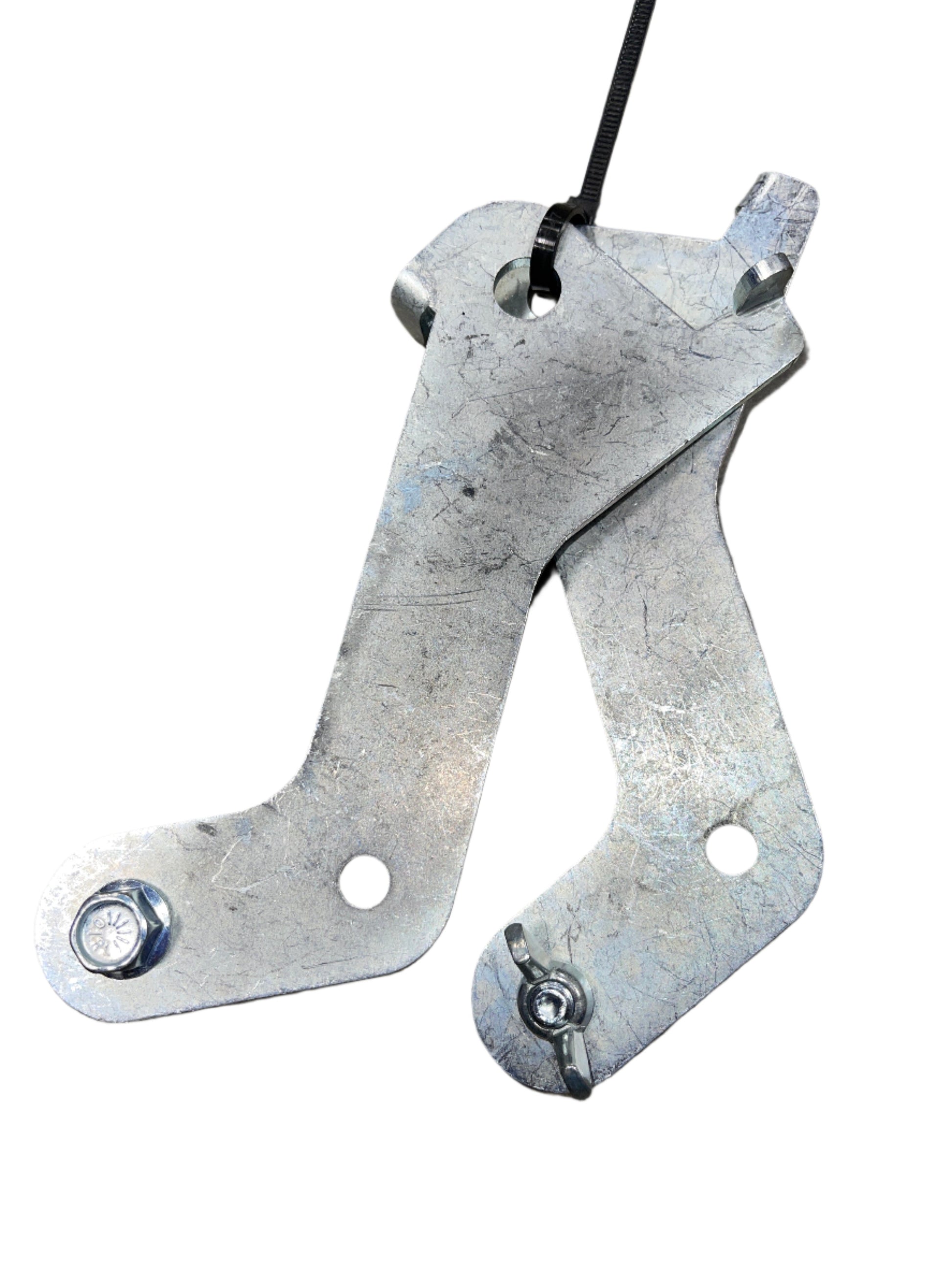 DP Customs High Access Hood Brackets for 2007.5-2016 GM trucks, showing durable metal brackets installed on vehicle engine bay.