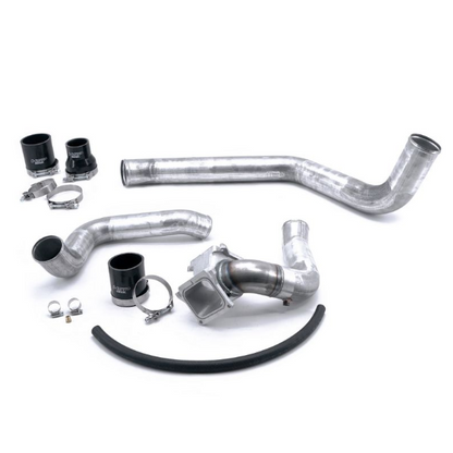 DP Customs HSP LLY Duramax Intercooler Pipe Kit with durable metal pipes and connections, installed on a diesel truck engine.