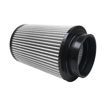 DP Customs S&B 4-inch R0862 dry filter with filtration media and durable plastic housing for automotive air intake systems.