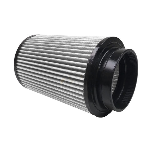 DP Customs S&B 4-inch R0862 dry filter with filtration media and durable plastic housing for automotive air intake systems.